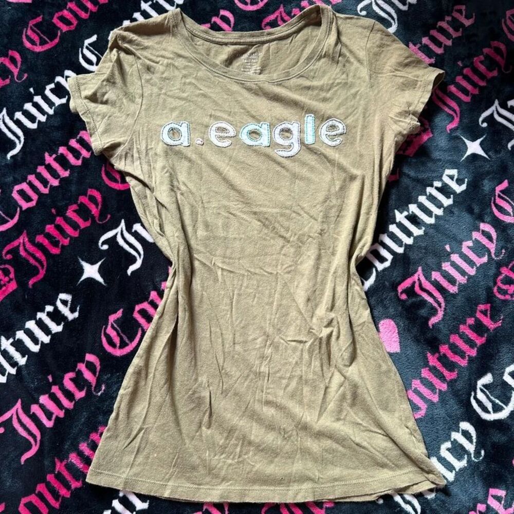 Y2k American Eagle Baby Tee with distressed letters size S